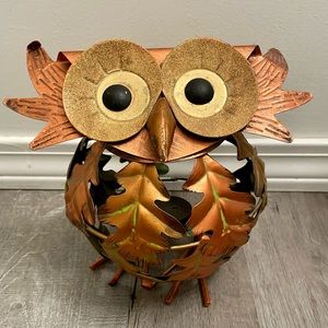 Fall Metal Owl Decor Candle Holder